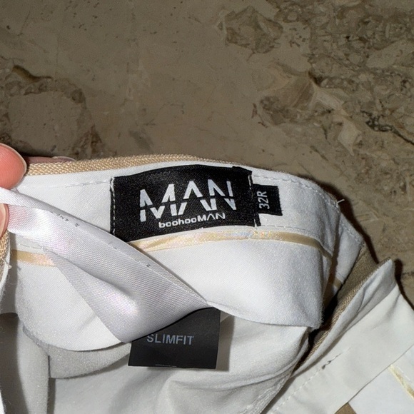 Men's Tan Slim Fit Linen Pants - Picture 4 of 5